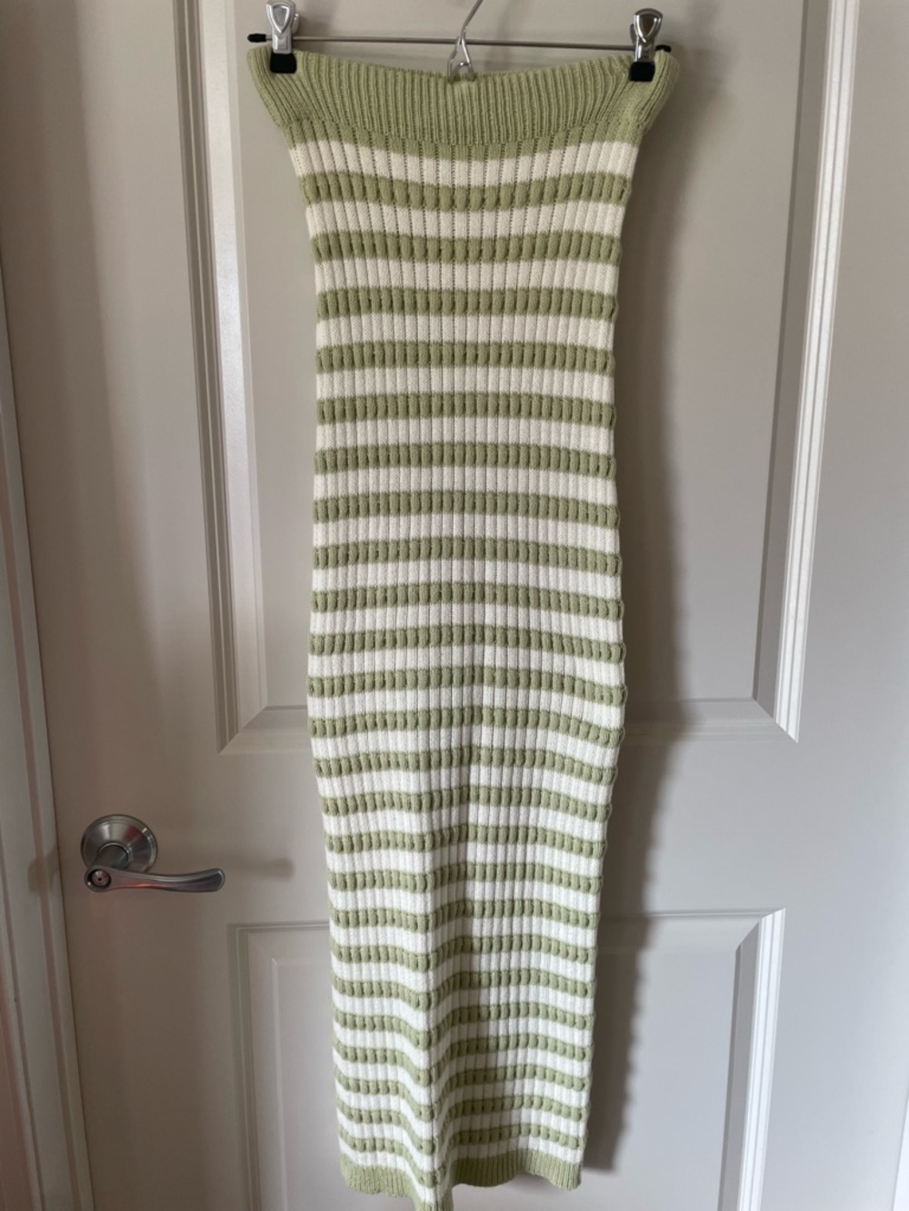 Striped crotchet knit maxi skirt